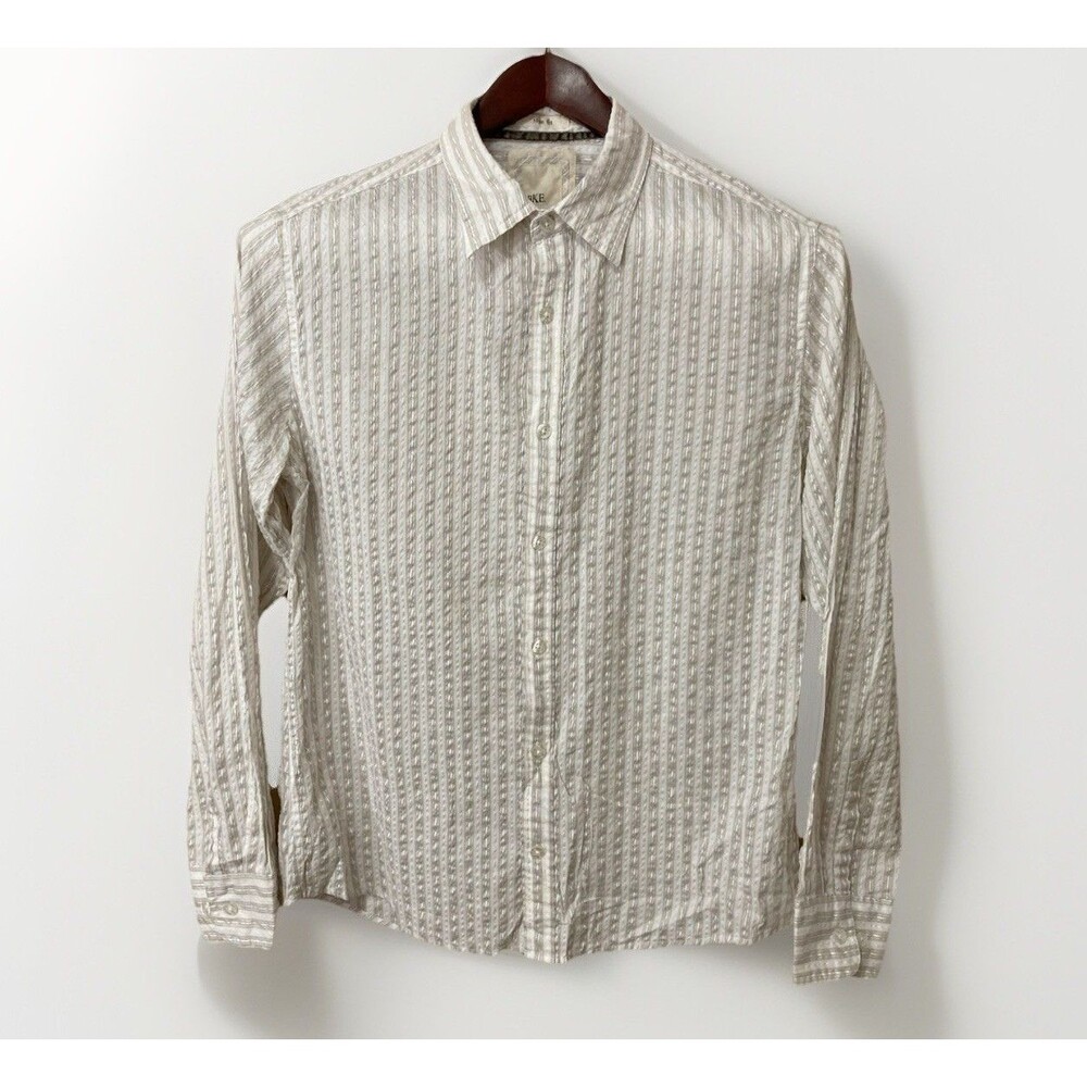 BKE Buckle Tan Silver Stripe Shirt XL Slim Fit Button Up Seersucker Long Sleeve